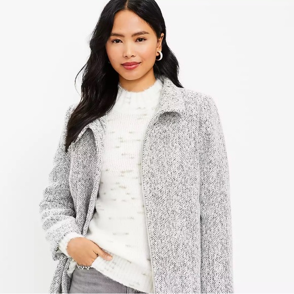 Herringbone Funnel Neck Wool Coat - Picture 2 of 4